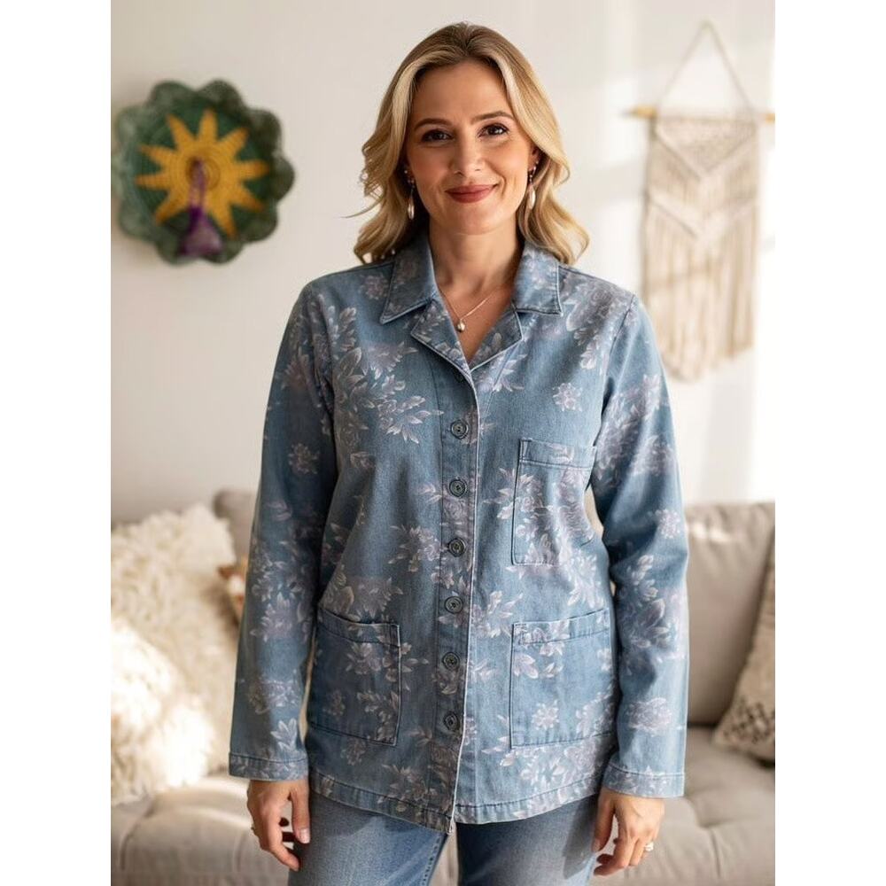 Floral Denim Jacket Denim & Co Size Small